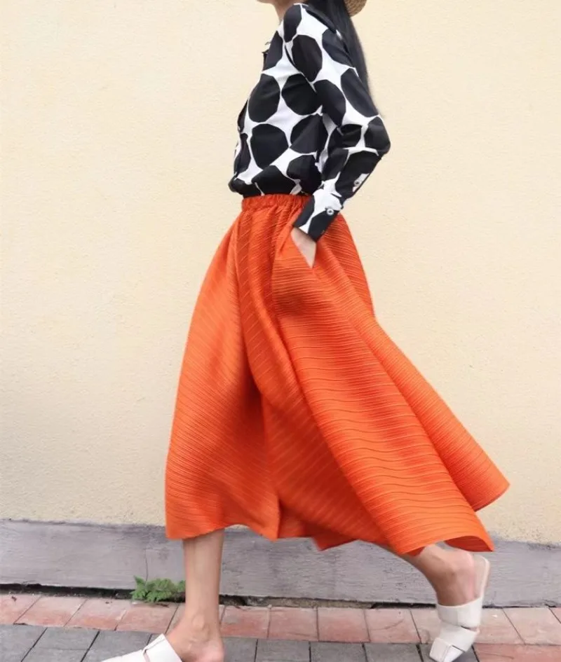 Miyake Style Pleated Culottes Irregular Skirt Pants Women Hemlines Umbrella-shaped Loose Wide-leg Pants Summer Casual Pantalos