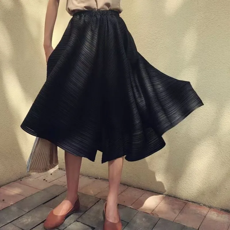 Miyake Style Pleated Culottes Irregular Skirt Pants Women Hemlines Umbrella-shaped Loose Wide-leg Pants Summer Casual Pantalos