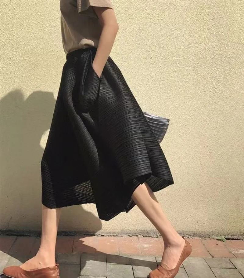 Miyake Style Pleated Culottes Irregular Skirt Pants Women Hemlines Umbrella-shaped Loose Wide-leg Pants Summer Casual Pantalos