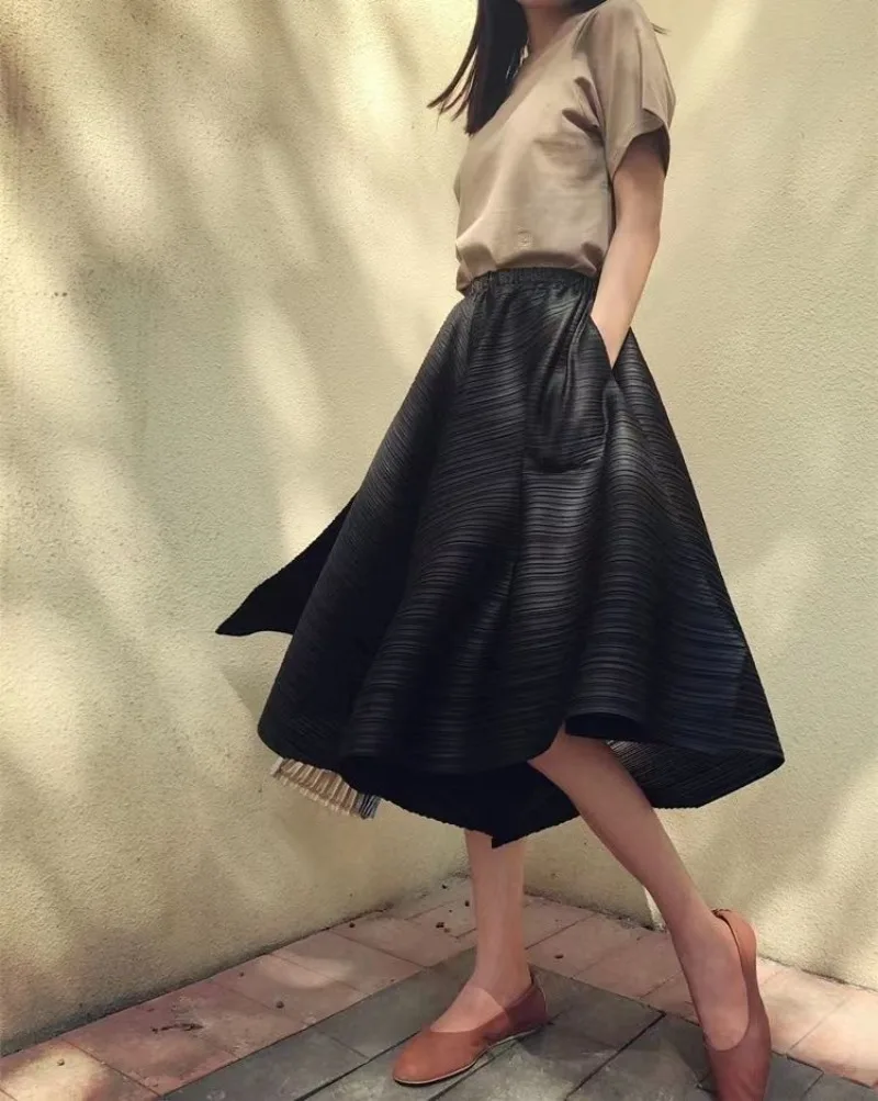 Miyake Style Pleated Culottes Irregular Skirt Pants Women Hemlines Umbrella-shaped Loose Wide-leg Pants Summer Casual Pantalos