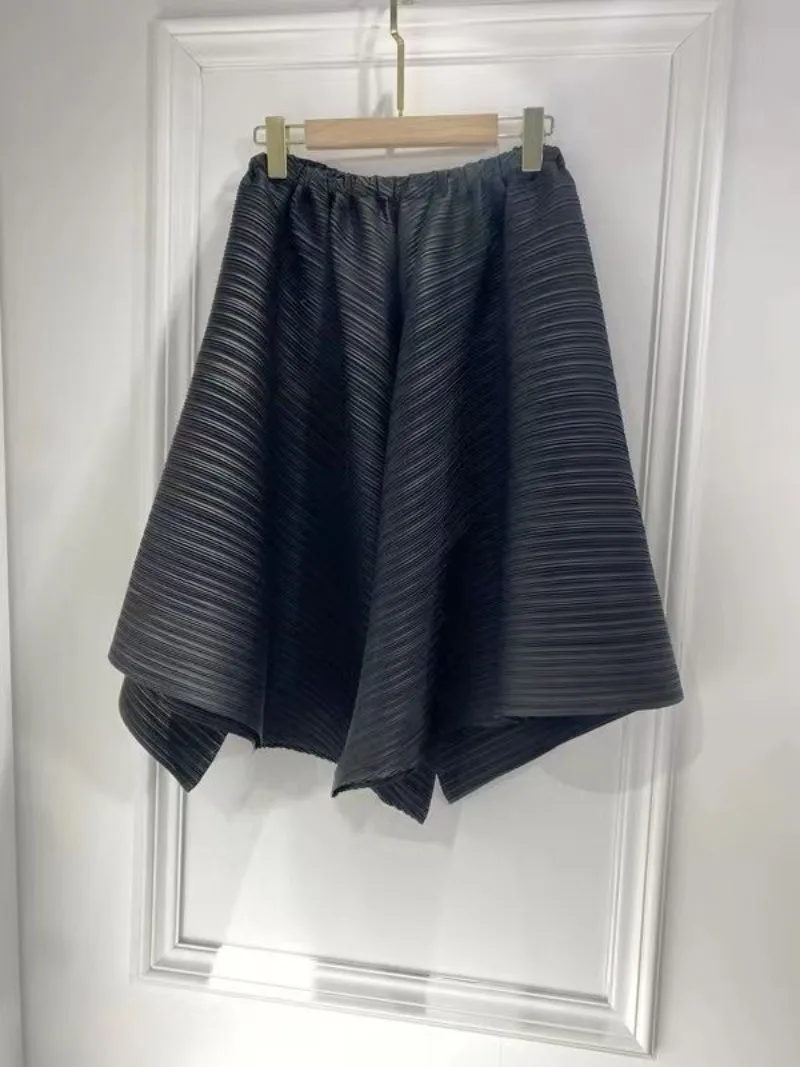 Miyake Style Pleated Culottes Irregular Skirt Pants Women Hemlines Umbrella-shaped Loose Wide-leg Pants Summer Casual Pantalos