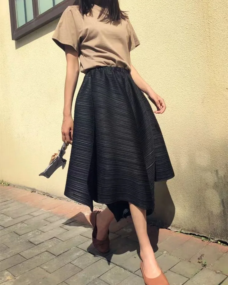 Miyake Style Pleated Culottes Irregular Skirt Pants Women Hemlines Umbrella-shaped Loose Wide-leg Pants Summer Casual Pantalos