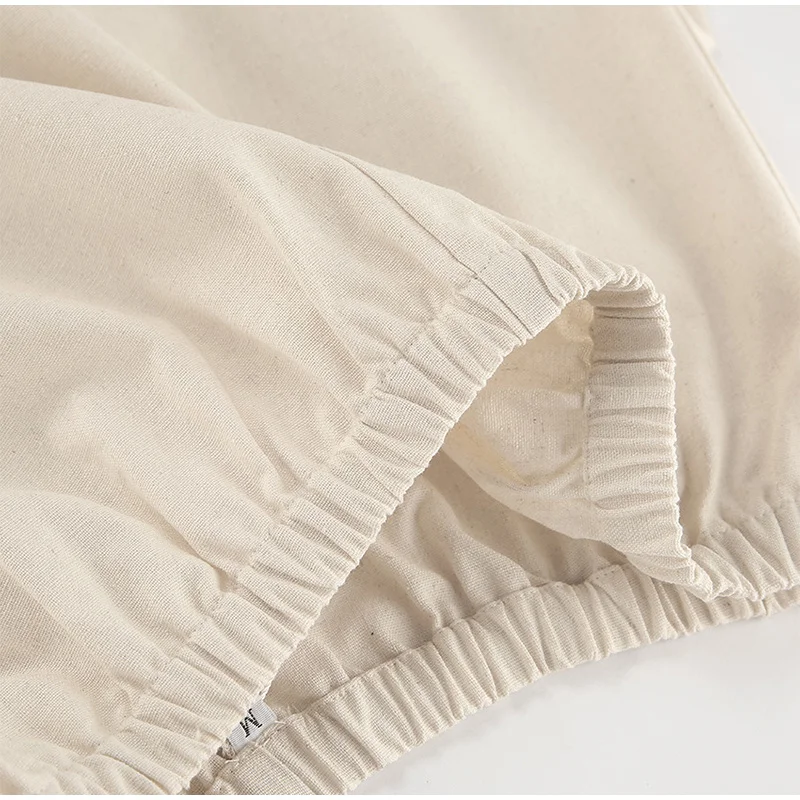 Cotton Linen Loose Women's Pant Elastic Waist Pleated Casual Female Wide Leg Trousers 2025 Summer Solid Vacation Lady Pant