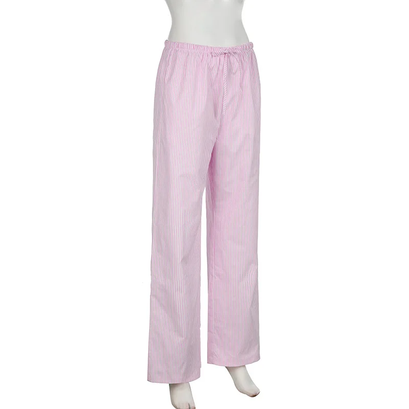 Streetwear Striped Print Loose Trousers Lace-up Joggers Fashion Y2K Baggy Pants Basic Aesthetic 90s Cute Bottoms