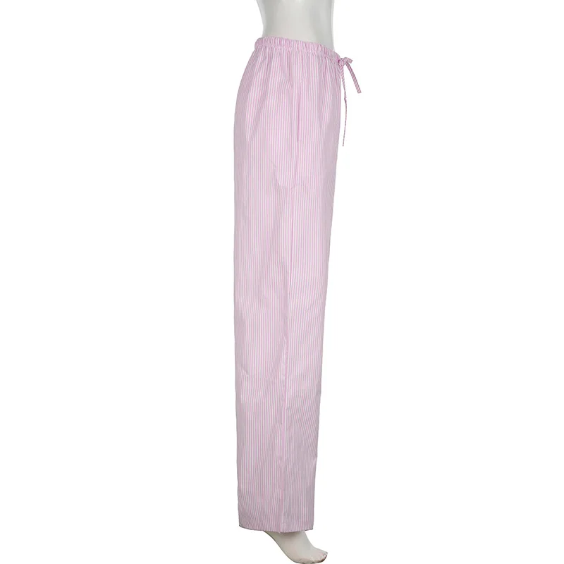 Streetwear Striped Print Loose Trousers Lace-up Joggers Fashion Y2K Baggy Pants Basic Aesthetic 90s Cute Bottoms
