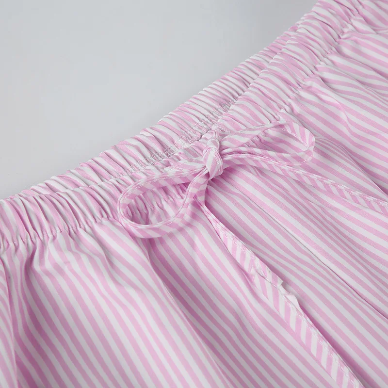 Streetwear Striped Print Loose Trousers Lace-up Joggers Fashion Y2K Baggy Pants Basic Aesthetic 90s Cute Bottoms