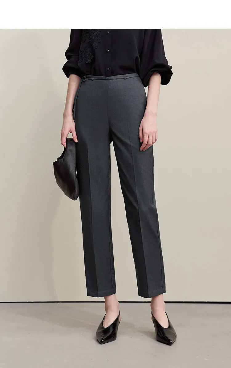 Amii Women's Nine-point Pants 2026 Autumn New Commuter Thin Belt Solid Color Pants Casual Versatile Trousers For Woman 12621059