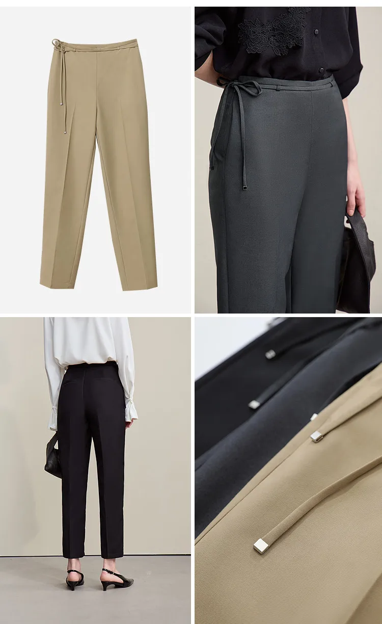 Amii Women's Nine-point Pants 2026 Autumn New Commuter Thin Belt Solid Color Pants Casual Versatile Trousers For Woman 12621059
