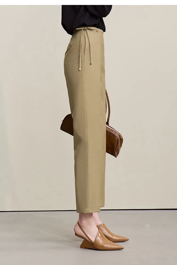 Amii Women's Nine-point Pants 2026 Autumn New Commuter Thin Belt Solid Color Pants Casual Versatile Trousers For Woman 12621059