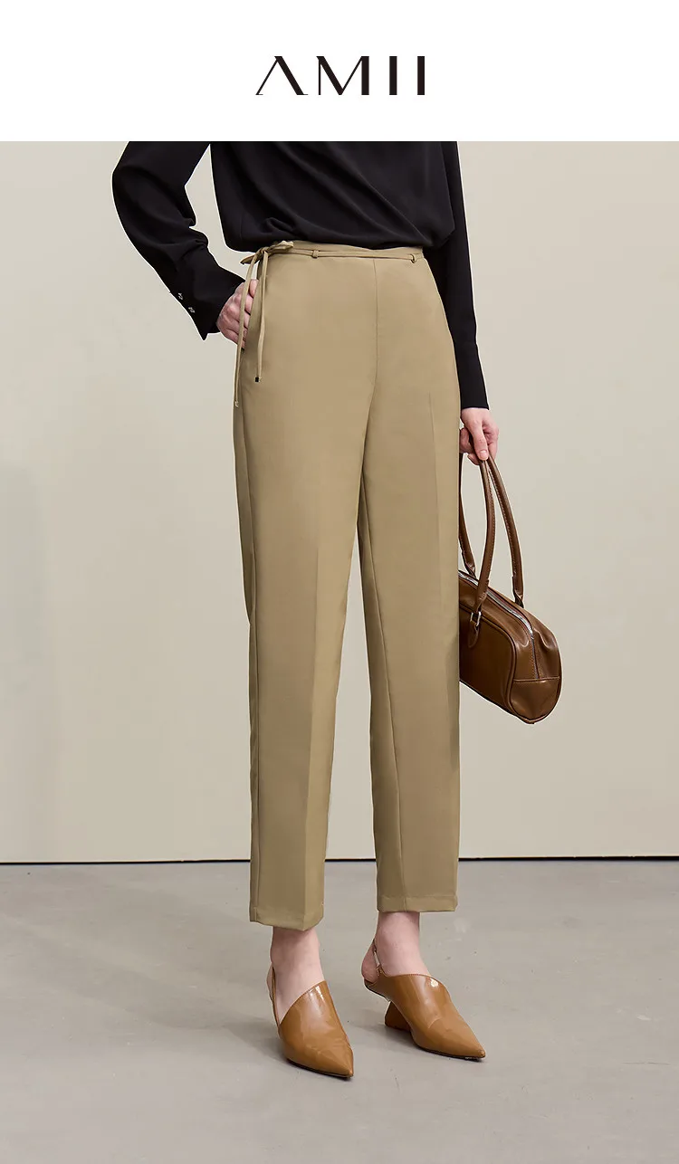 Amii Women's Nine-point Pants 2026 Autumn New Commuter Thin Belt Solid Color Pants Casual Versatile Trousers For Woman 12621059