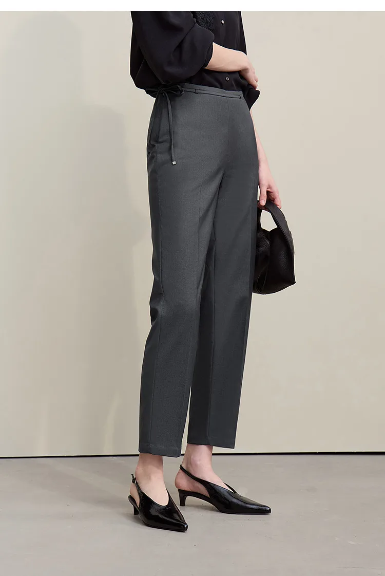 Amii Women's Nine-point Pants 2026 Autumn New Commuter Thin Belt Solid Color Pants Casual Versatile Trousers For Woman 12621059