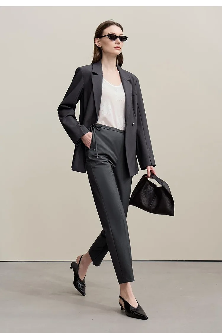 Amii Women's Nine-point Pants 2026 Autumn New Commuter Thin Belt Solid Color Pants Casual Versatile Trousers For Woman 12621059