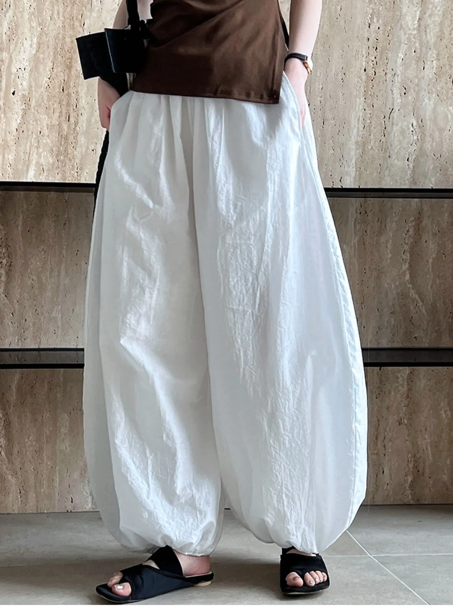 Oversized Bloomers 2025 New Summer Designer Elegant Fashion Women Lantern Pants Casual Loose Breathable Cotton Wide Leg Pants