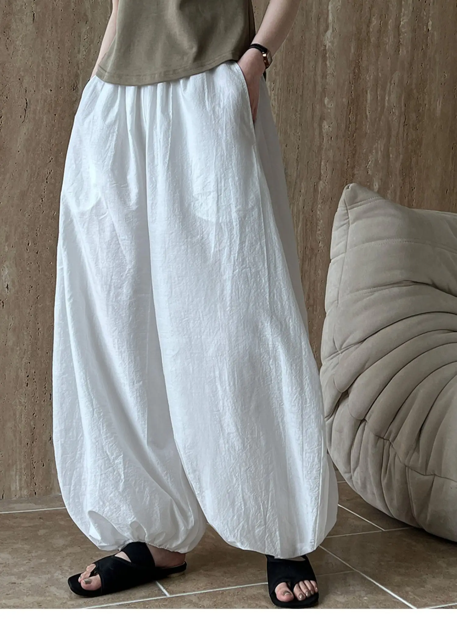 Oversized Bloomers 2025 New Summer Designer Elegant Fashion Women Lantern Pants Casual Loose Breathable Cotton Wide Leg Pants