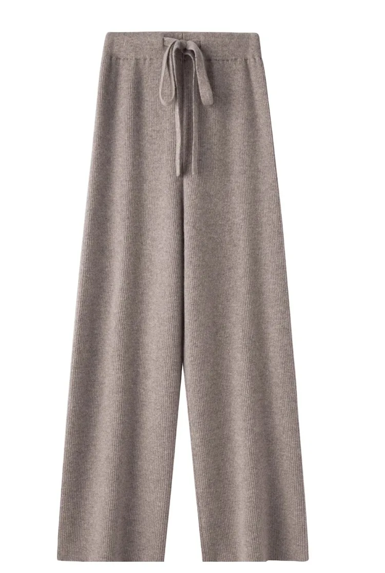 Cashmere Knitted Wide-leg Pants Women's Autumn Glutinous Rice High Waist Drape Straight Casual Mopping Towel Pants Thickened
