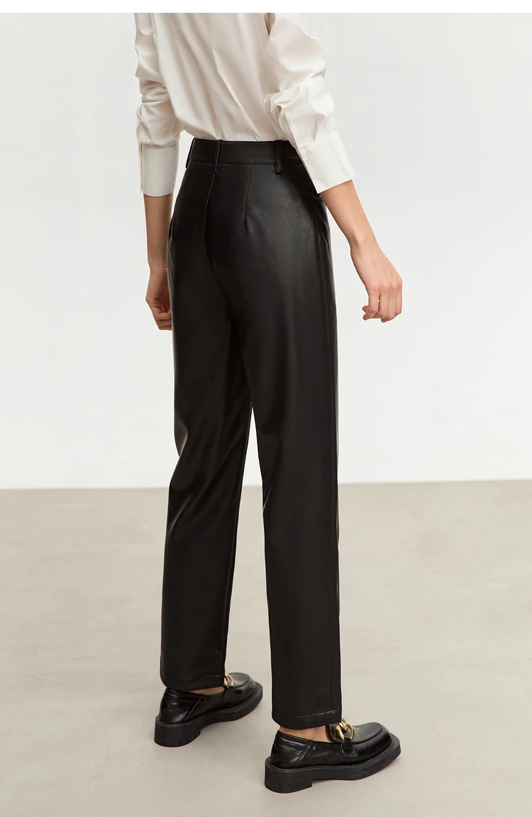 AMII Minimalist Ankle-length Casual Women Pants Winter New 2024 PU Leather Pants Straight Fashion Female Solid Trousers 12344138