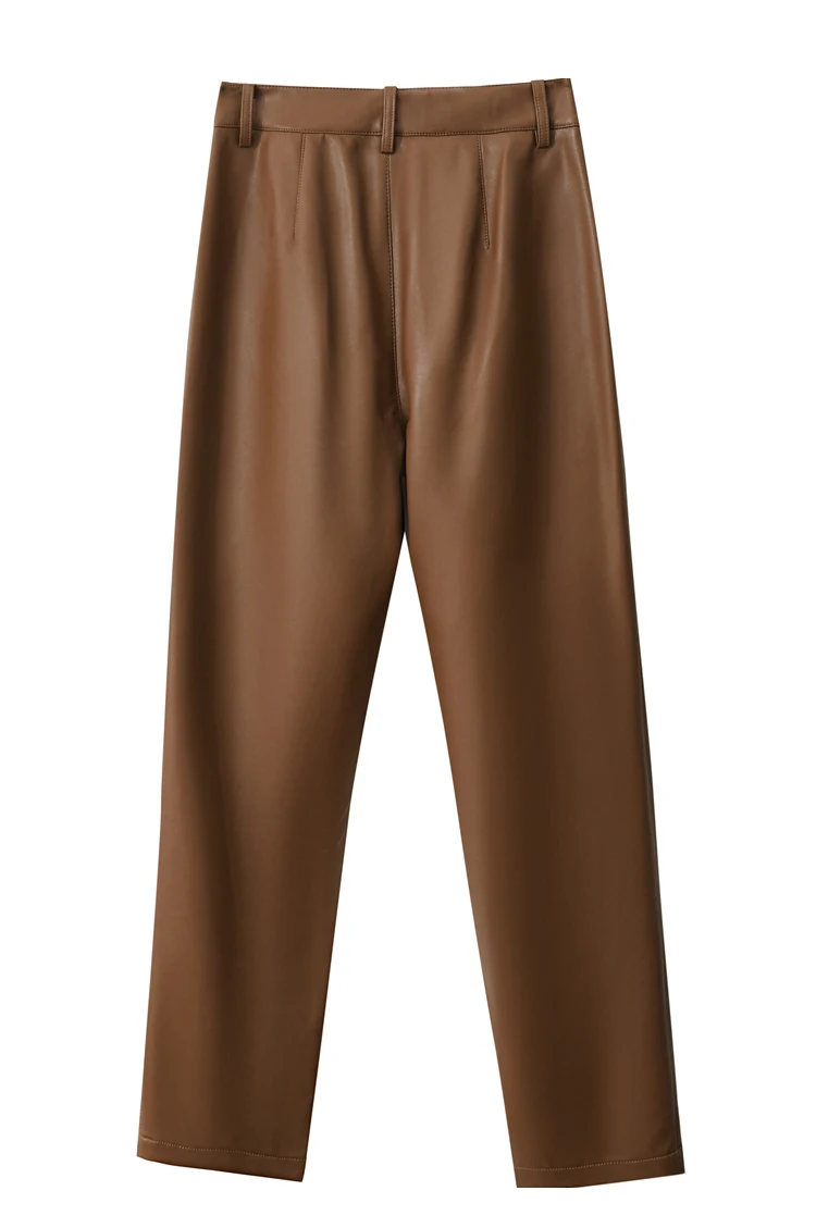 AMII Minimalist Ankle-length Casual Women Pants Winter New 2024 PU Leather Pants Straight Fashion Female Solid Trousers 12344138