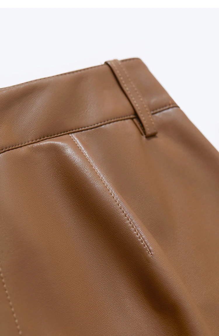 AMII Minimalist Ankle-length Casual Women Pants Winter New 2024 PU Leather Pants Straight Fashion Female Solid Trousers 12344138