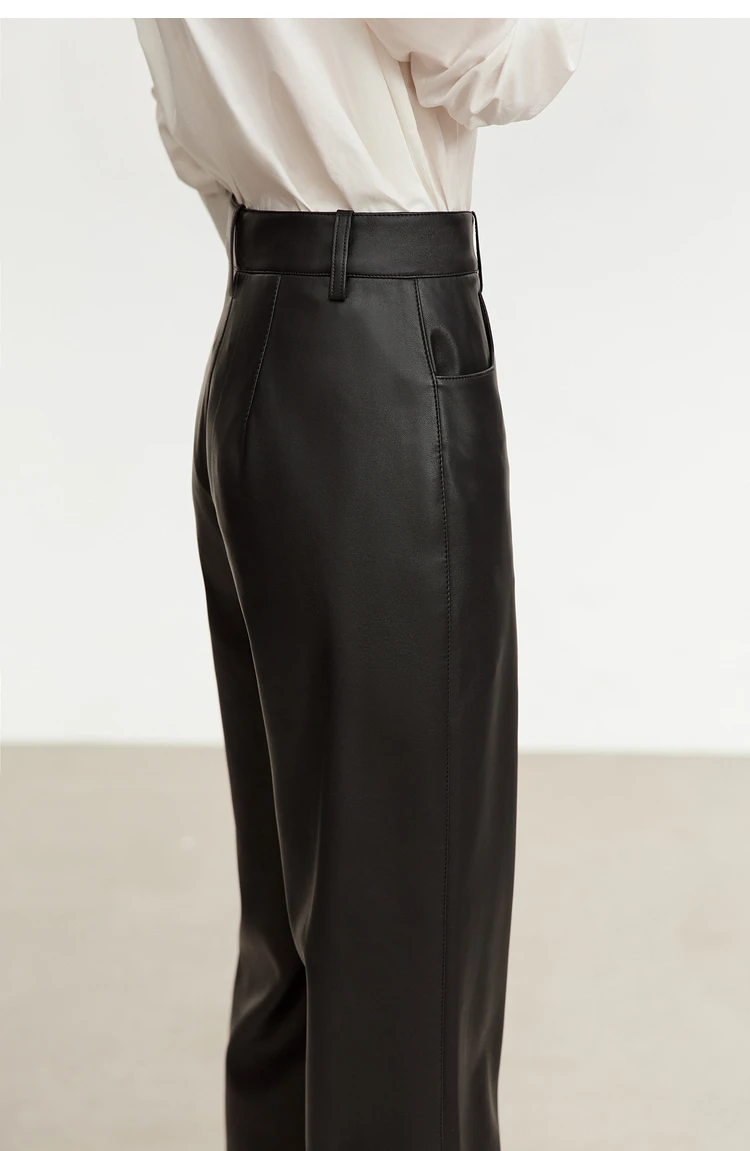 AMII Minimalist Ankle-length Casual Women Pants Winter New 2024 PU Leather Pants Straight Fashion Female Solid Trousers 12344138