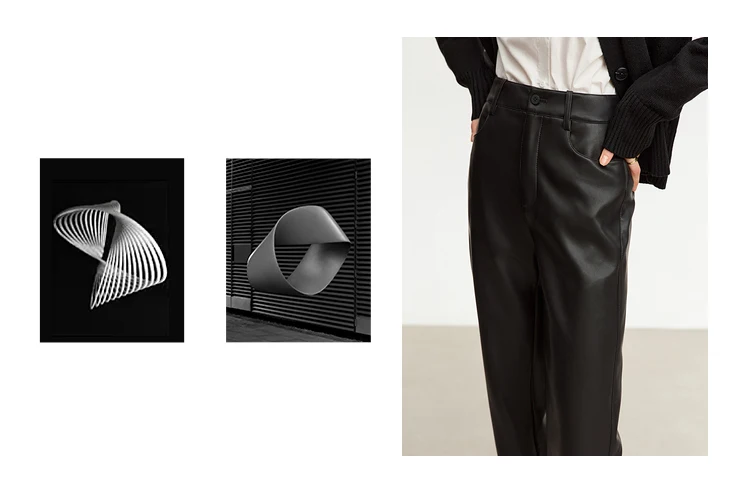 AMII Minimalist Ankle-length Casual Women Pants Winter New 2024 PU Leather Pants Straight Fashion Female Solid Trousers 12344138