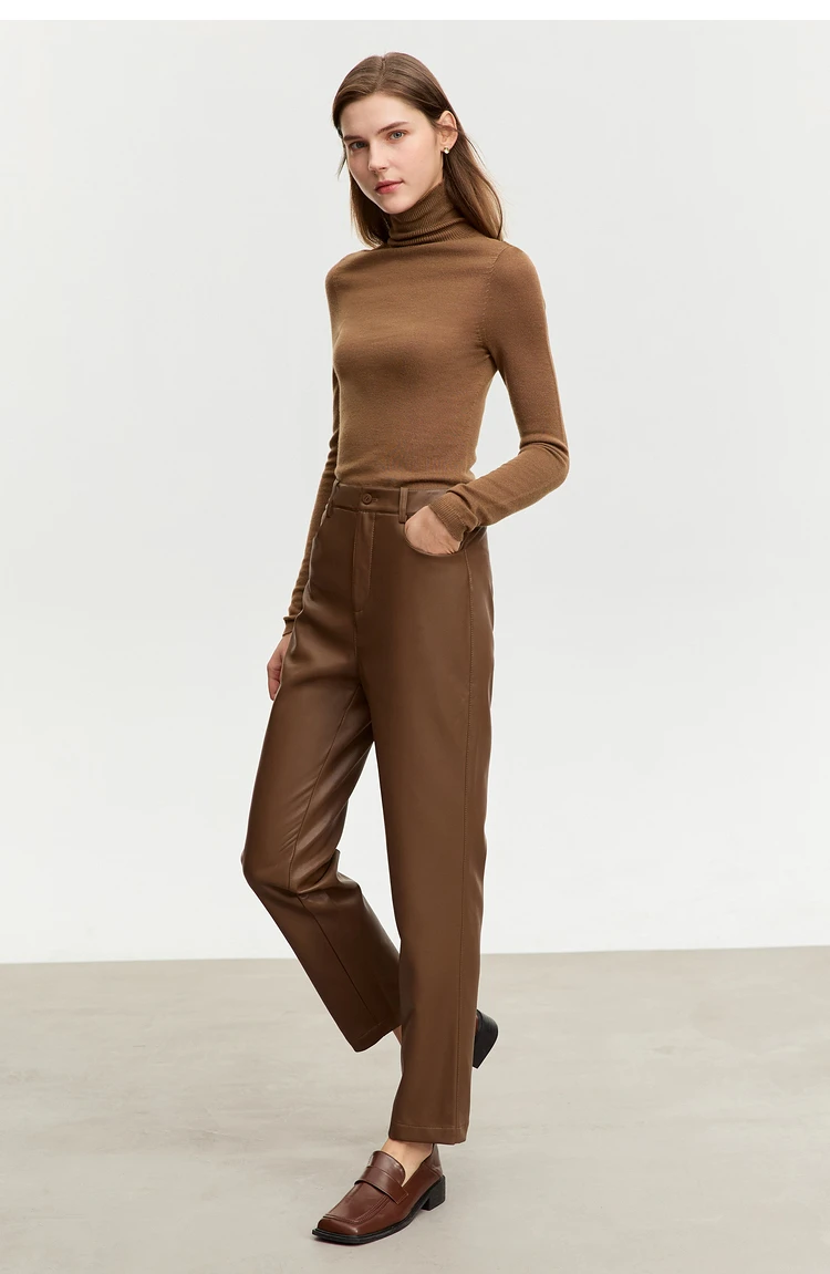 AMII Minimalist Ankle-length Casual Women Pants Winter New 2024 PU Leather Pants Straight Fashion Female Solid Trousers 12344138