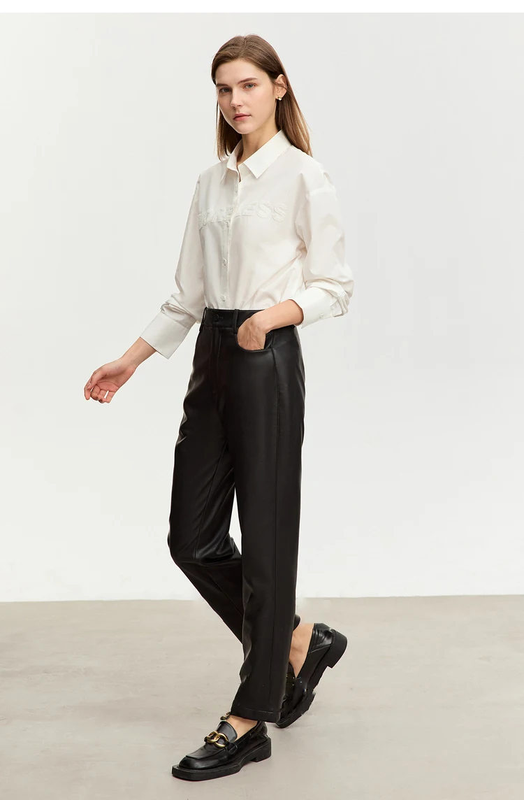 AMII Minimalist Ankle-length Casual Women Pants Winter New 2024 PU Leather Pants Straight Fashion Female Solid Trousers 12344138