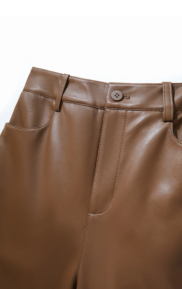 AMII Minimalist Ankle-length Casual Women Pants Winter New 2024 PU Leather Pants Straight Fashion Female Solid Trousers 12344138