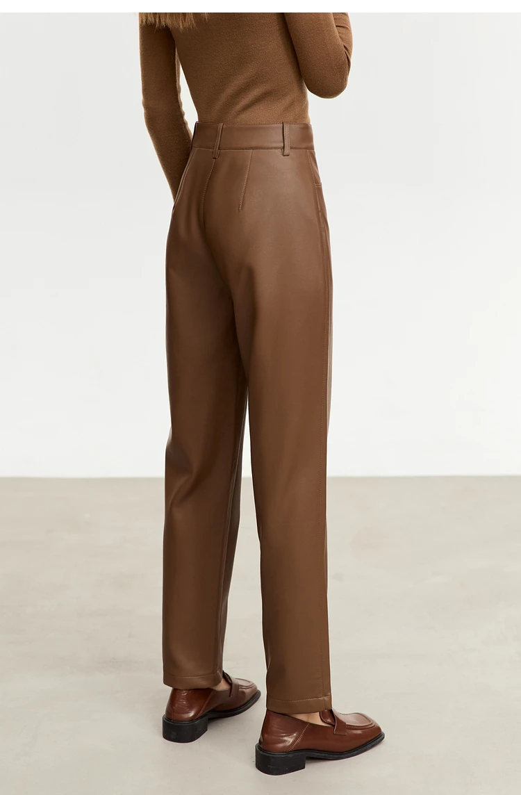 AMII Minimalist Ankle-length Casual Women Pants Winter New 2024 PU Leather Pants Straight Fashion Female Solid Trousers 12344138