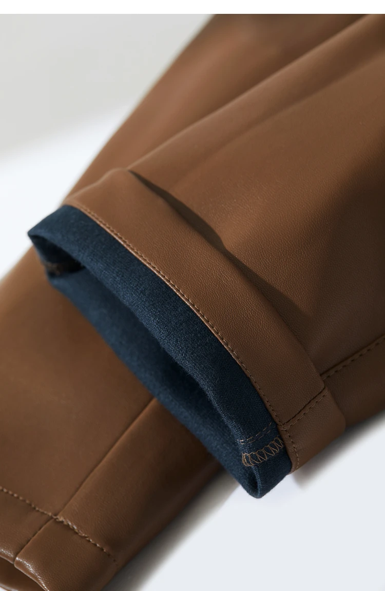 AMII Minimalist Ankle-length Casual Women Pants Winter New 2024 PU Leather Pants Straight Fashion Female Solid Trousers 12344138