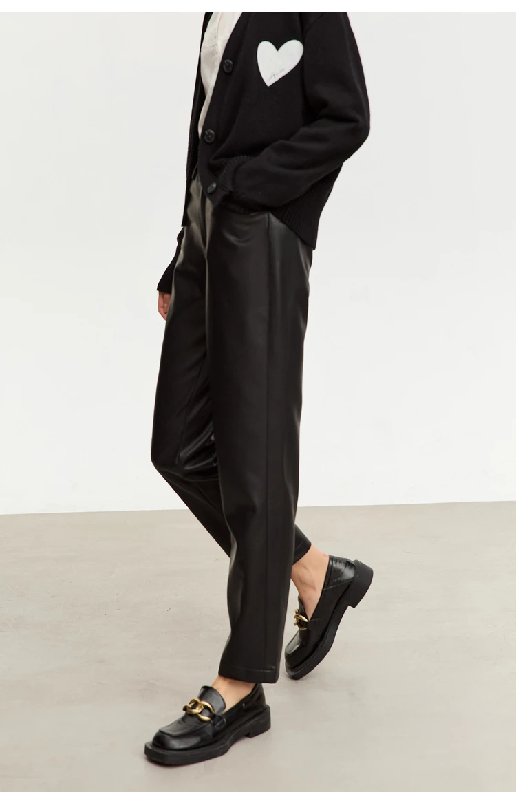 AMII Minimalist Ankle-length Casual Women Pants Winter New 2024 PU Leather Pants Straight Fashion Female Solid Trousers 12344138