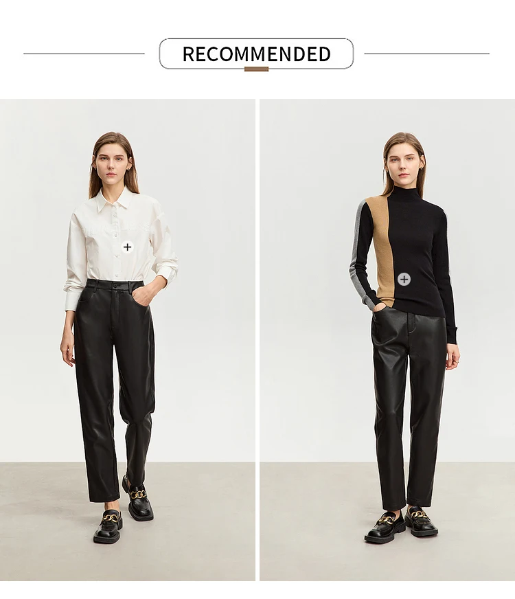 AMII Minimalist Ankle-length Casual Women Pants Winter New 2024 PU Leather Pants Straight Fashion Female Solid Trousers 12344138