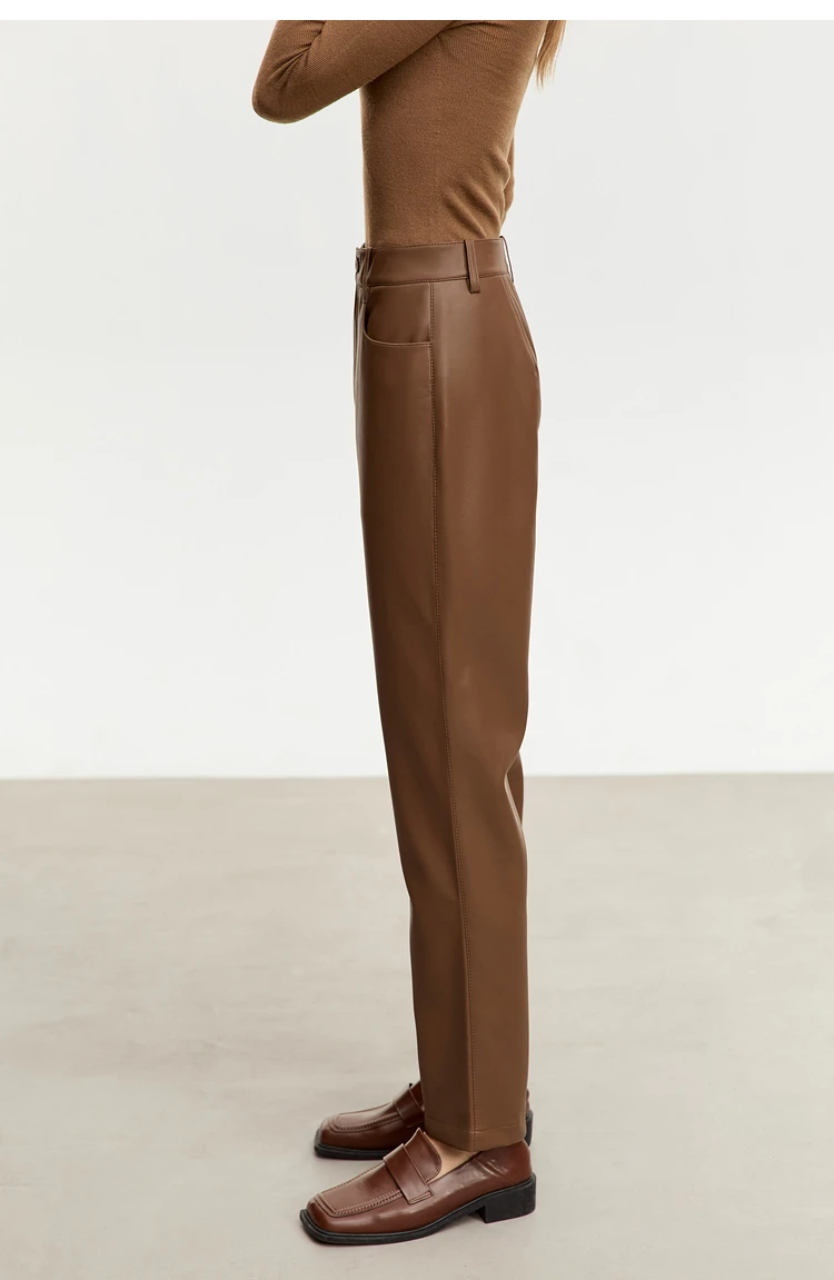 AMII Minimalist Ankle-length Casual Women Pants Winter New 2024 PU Leather Pants Straight Fashion Female Solid Trousers 12344138