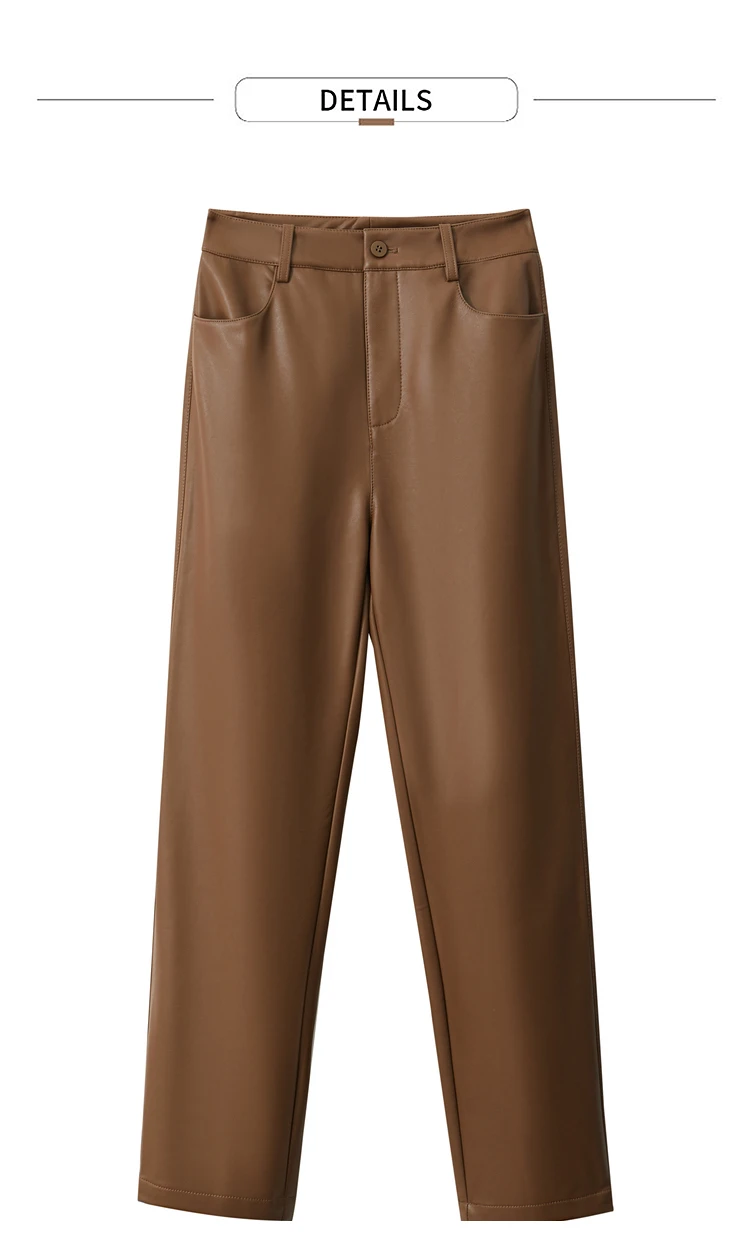 AMII Minimalist Ankle-length Casual Women Pants Winter New 2024 PU Leather Pants Straight Fashion Female Solid Trousers 12344138