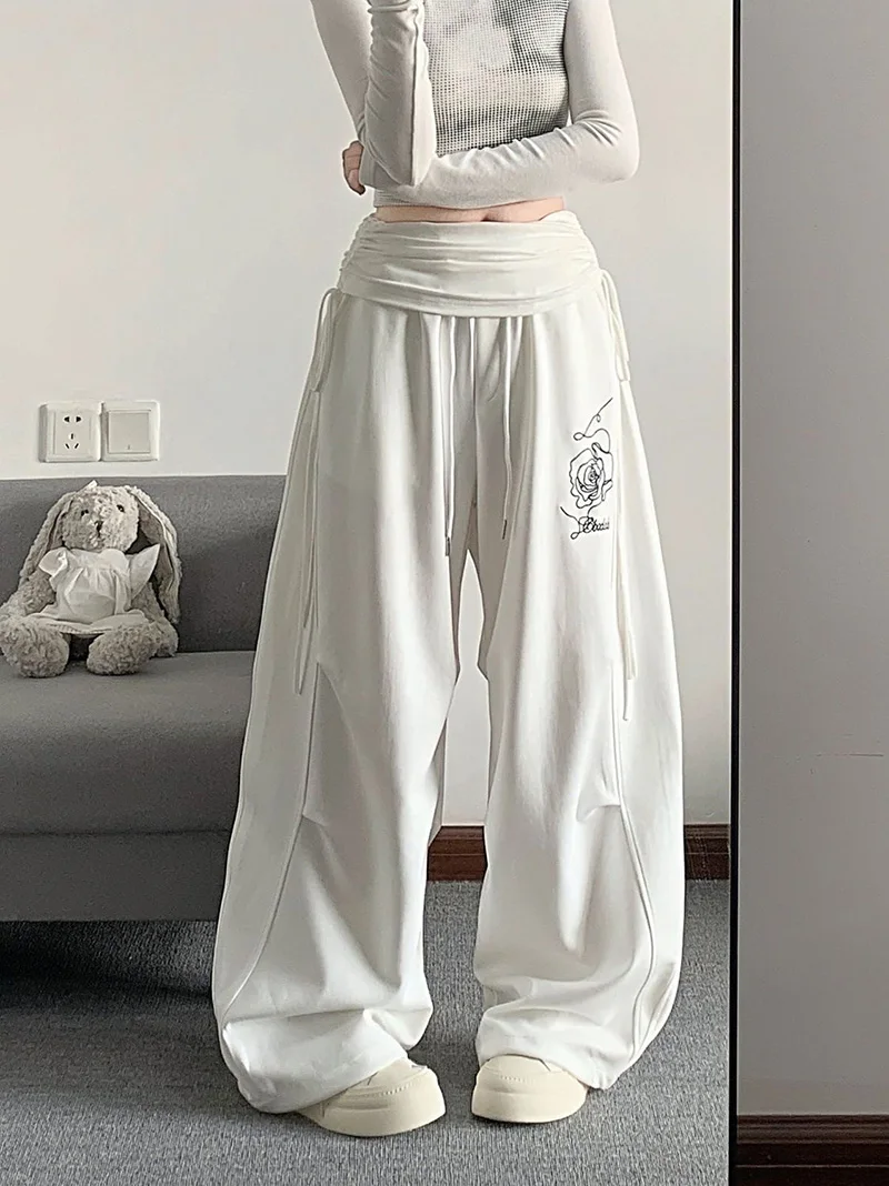 Retro Print Y2K Wide Leg Pant Women Hip Hop Streetwear American Loose Trousers Harajuku Vintage High Waist Bf Straight Pants New