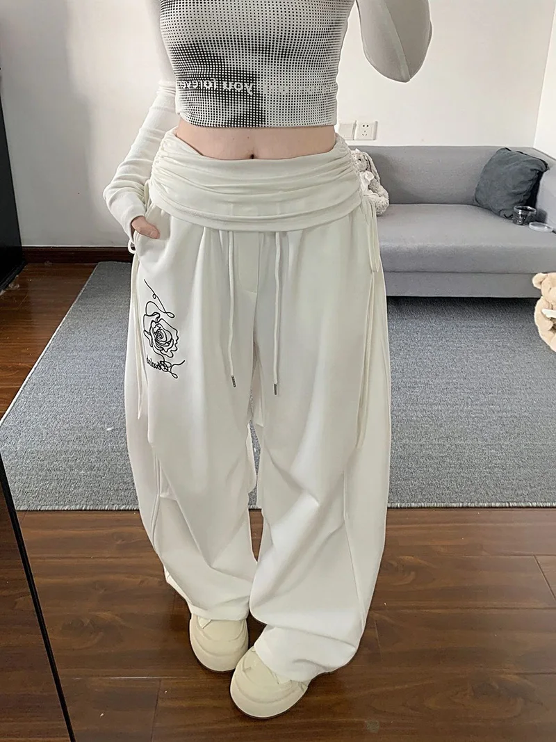 Retro Print Y2K Wide Leg Pant Women Hip Hop Streetwear American Loose Trousers Harajuku Vintage High Waist Bf Straight Pants New