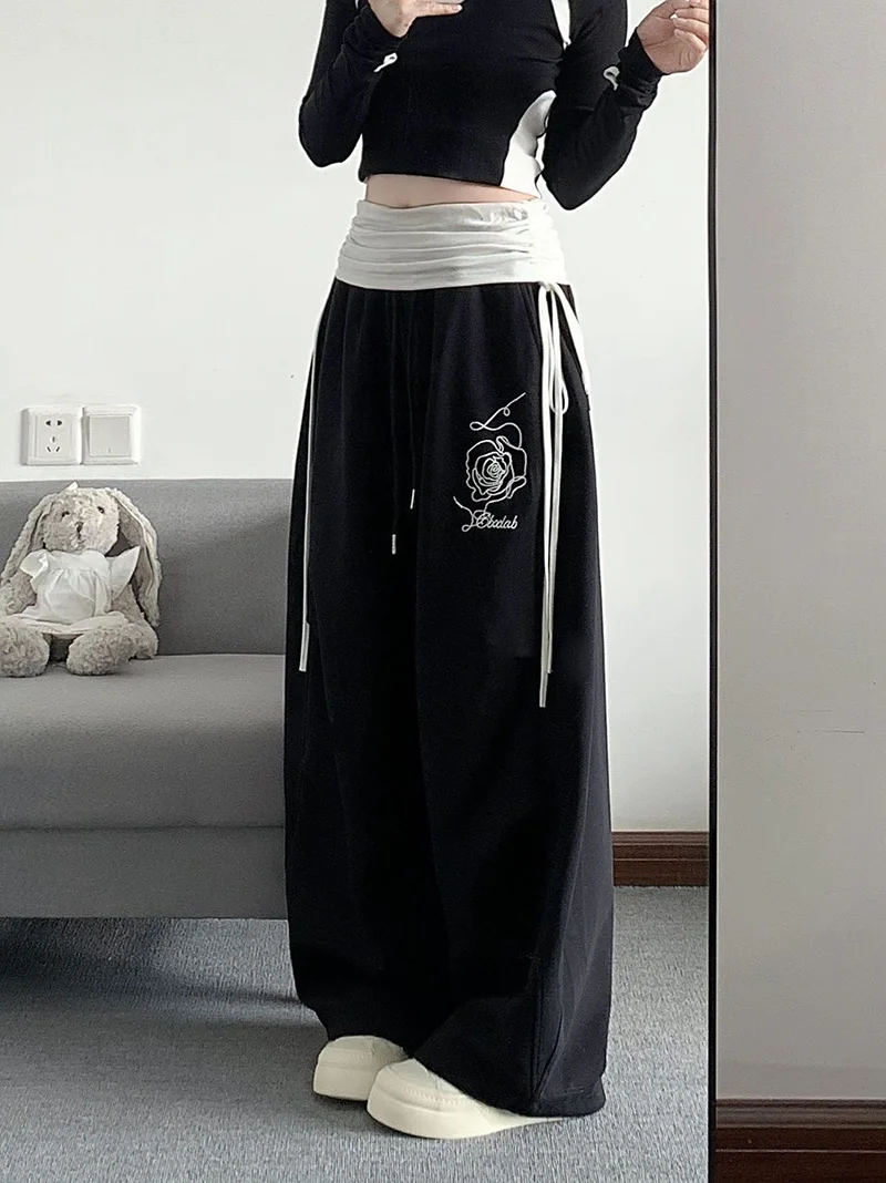 Retro Print Y2K Wide Leg Pant Women Hip Hop Streetwear American Loose Trousers Harajuku Vintage High Waist Bf Straight Pants New