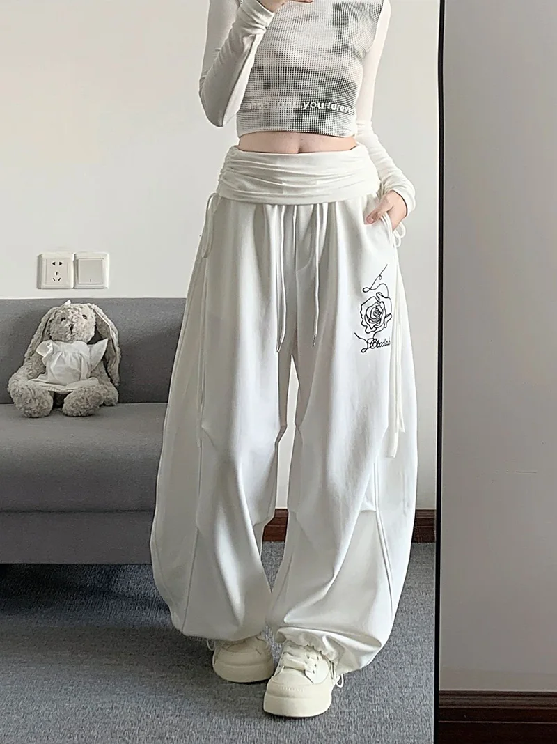 Retro Print Y2K Wide Leg Pant Women Hip Hop Streetwear American Loose Trousers Harajuku Vintage High Waist Bf Straight Pants New