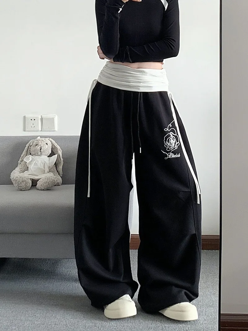 Retro Print Y2K Wide Leg Pant Women Hip Hop Streetwear American Loose Trousers Harajuku Vintage High Waist Bf Straight Pants New