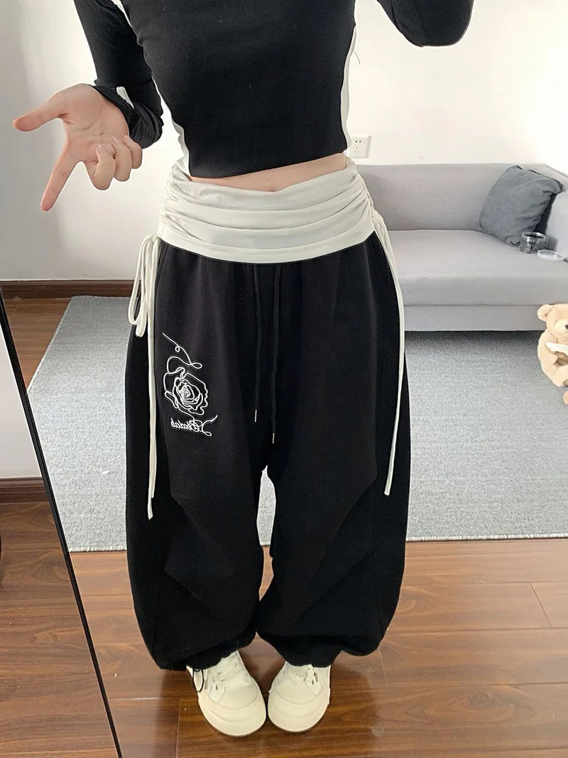 Retro Print Y2K Wide Leg Pant Women Hip Hop Streetwear American Loose Trousers Harajuku Vintage High Waist Bf Straight Pants New