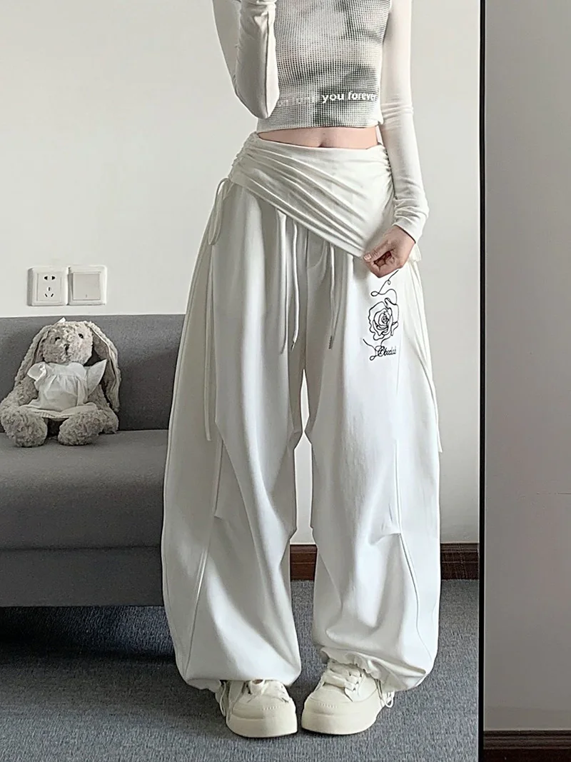 Retro Print Y2K Wide Leg Pant Women Hip Hop Streetwear American Loose Trousers Harajuku Vintage High Waist Bf Straight Pants New