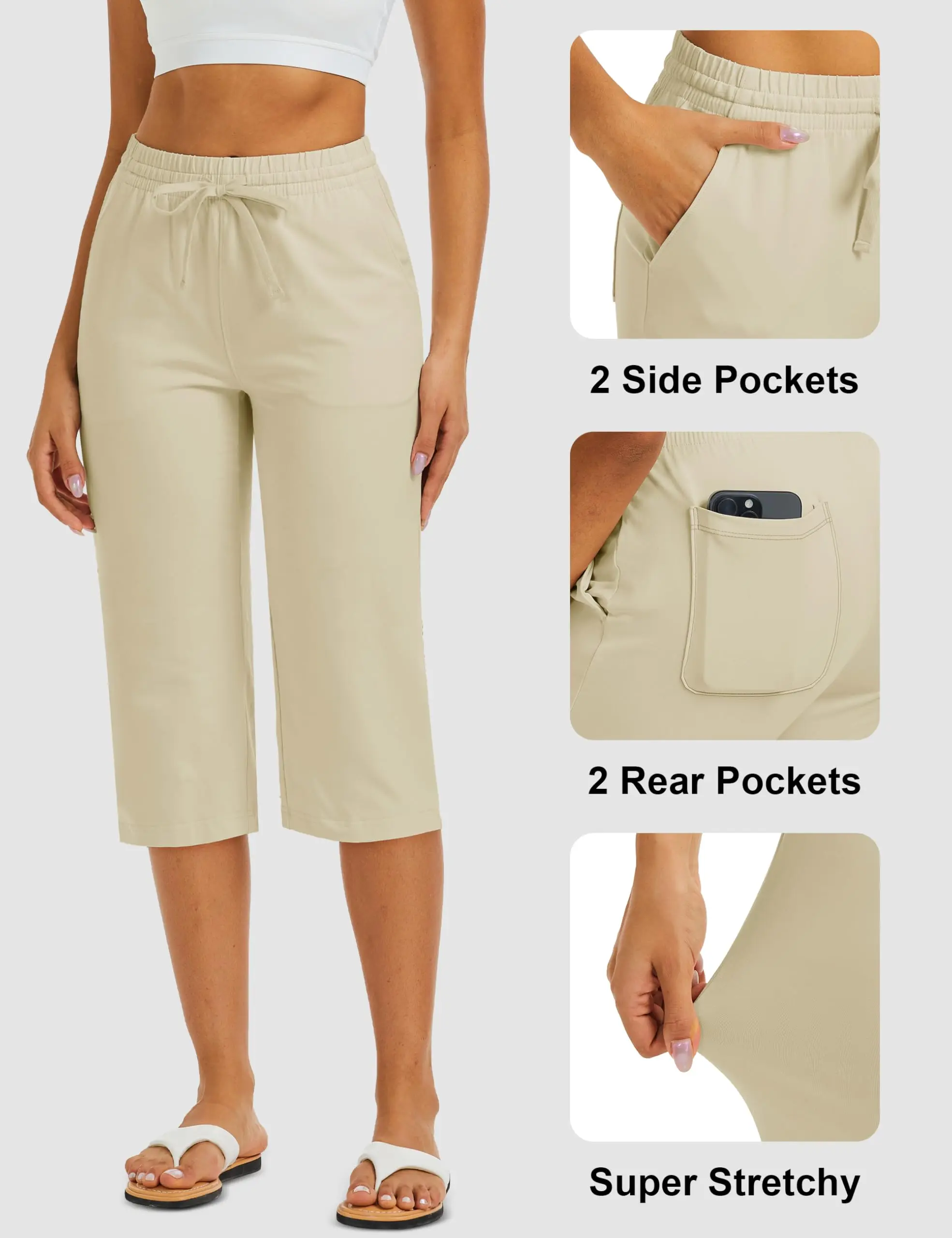 TACVASEN Women's Lightweight Cotton Capris Loose Pants Wide Leg Capris Casual Lounge Workout Sports Sweatpants with 5 Pockets