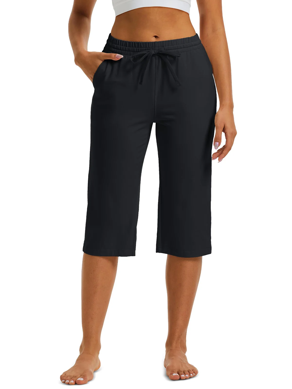 TACVASEN Women's Lightweight Cotton Capris Loose Pants Wide Leg Capris Casual Lounge Workout Sports Sweatpants with 5 Pockets