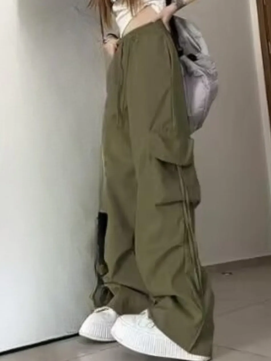 New Women Y2K Cargo Pants Fashion Casual High Waist Big Pockets Hip Hop Trousers Female Streetwear Drawstring Baggy Sweatpants