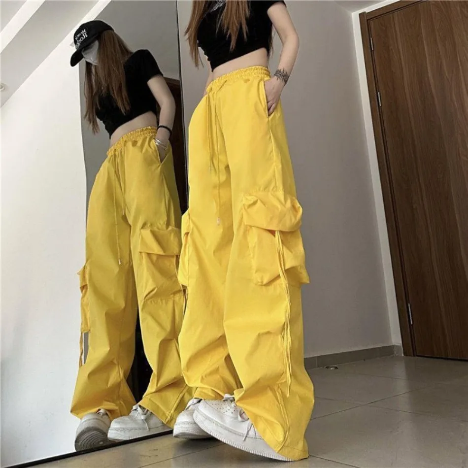 New Women Y2K Cargo Pants Fashion Casual High Waist Big Pockets Hip Hop Trousers Female Streetwear Drawstring Baggy Sweatpants