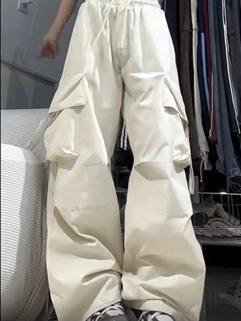 New Women Y2K Cargo Pants Fashion Casual High Waist Big Pockets Hip Hop Trousers Female Streetwear Drawstring Baggy Sweatpants