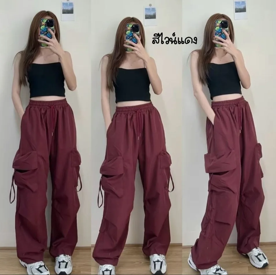 New Women Y2K Cargo Pants Fashion Casual High Waist Big Pockets Hip Hop Trousers Female Streetwear Drawstring Baggy Sweatpants