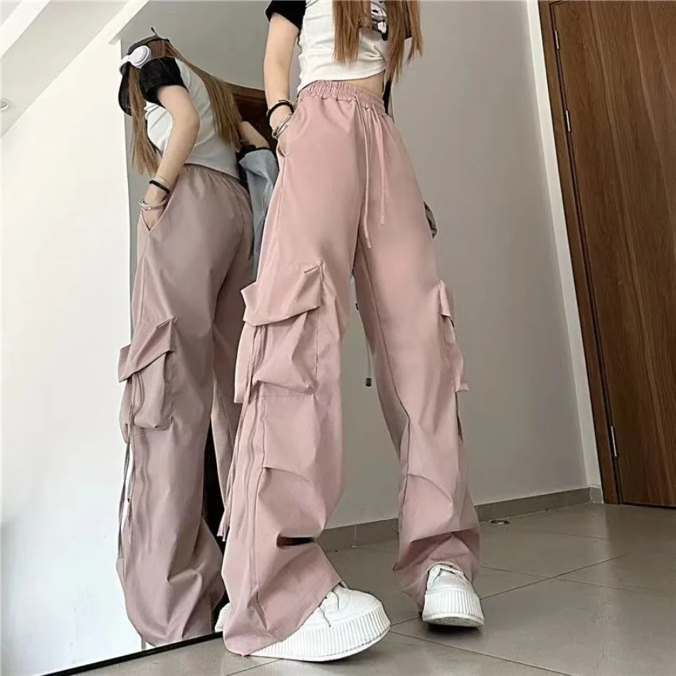 New Women Y2K Cargo Pants Fashion Casual High Waist Big Pockets Hip Hop Trousers Female Streetwear Drawstring Baggy Sweatpants