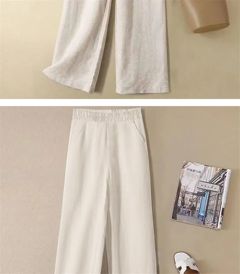 Linen Wide Leg Pants Women New Summer Thin Elastic High Waist Long Pants Autumn Casual Loose Cotton And Linen Straight Trousers