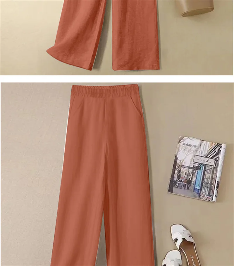 Linen Wide Leg Pants Women New Summer Thin Elastic High Waist Long Pants Autumn Casual Loose Cotton And Linen Straight Trousers
