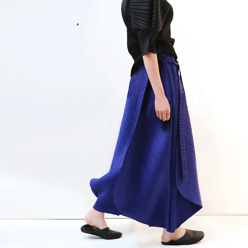 Miyake Pleated Harem Pants With Belt Women Summer New Designer Vintage Casual Big Size Wide Leg Pants Women Trousers